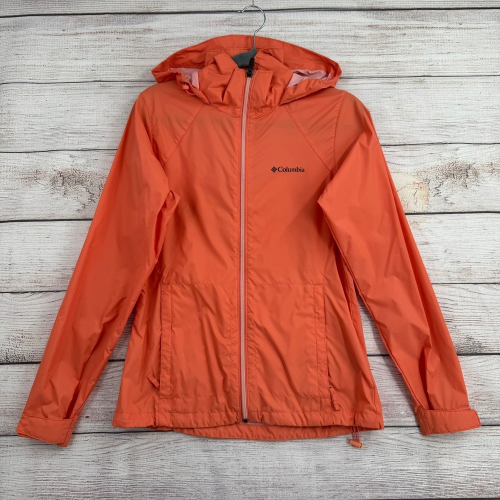 Columbia Windbreaker Jacket Women S Orange Full Zip Hooded Mesh Lined RL2149